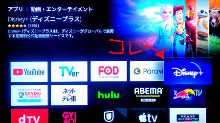 FireTV「アプリの動画・エンターテイメントカテゴリ」画面
